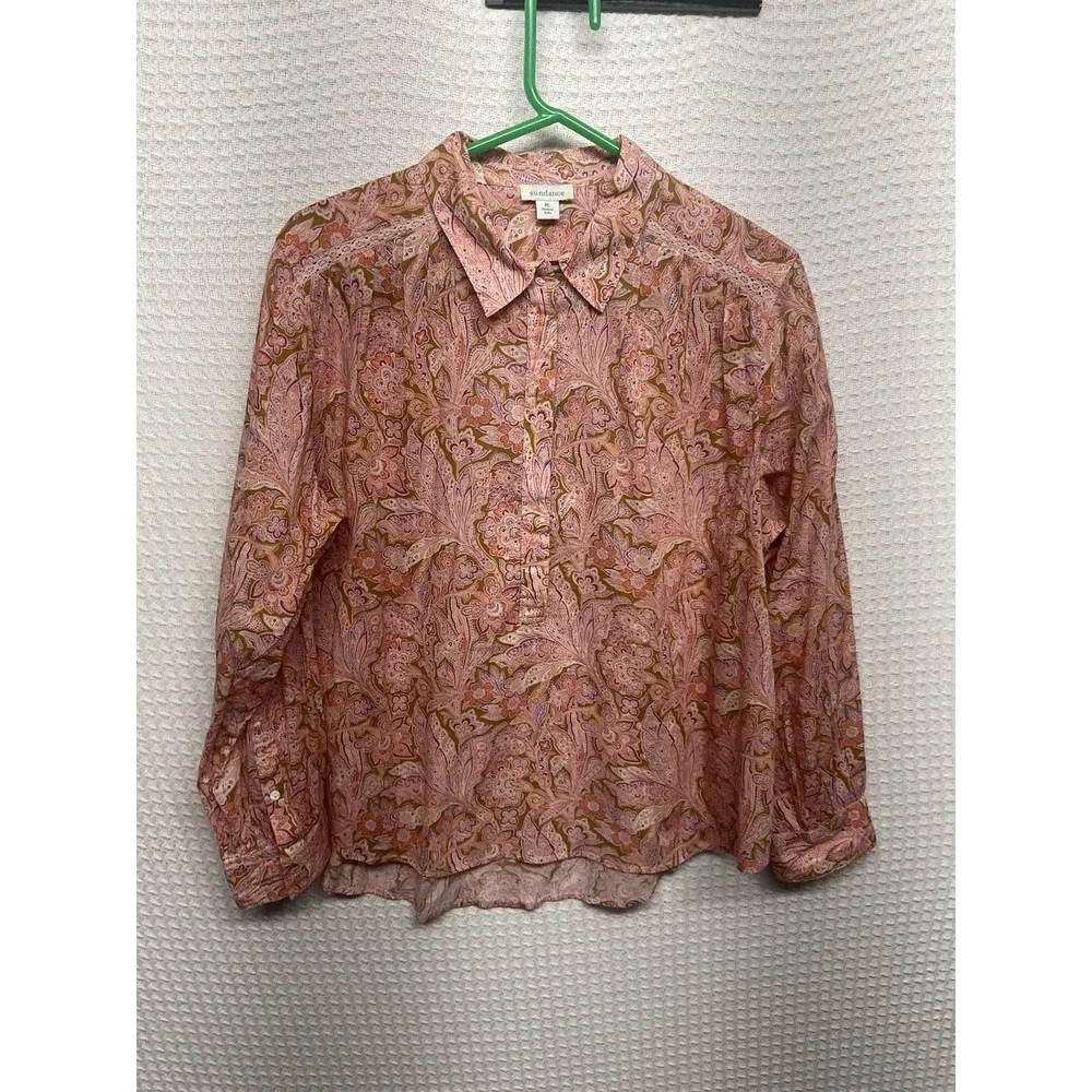 Sundance Poppy Bloom Paisley Women's Pullover Shirt Blouse Size Petite Large PL